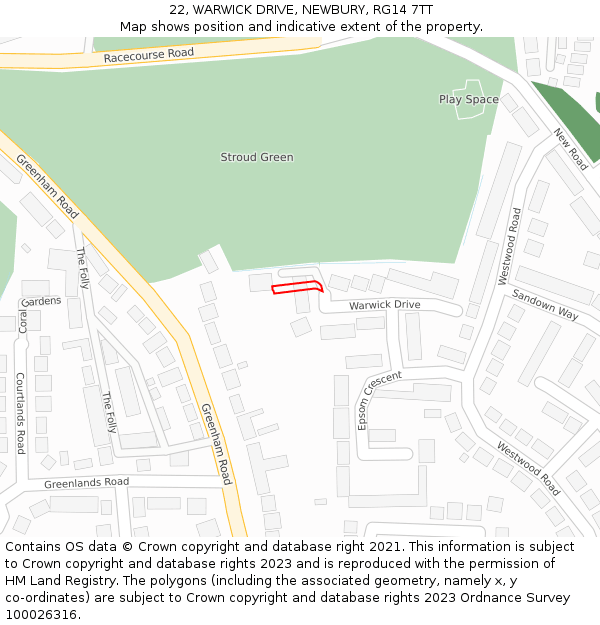 22, WARWICK DRIVE, NEWBURY, RG14 7TT: Location map and indicative extent of plot