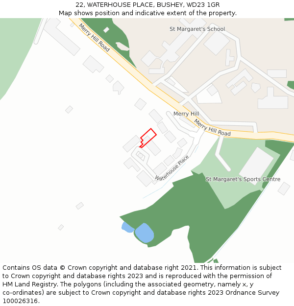 22, WATERHOUSE PLACE, BUSHEY, WD23 1GR: Location map and indicative extent of plot