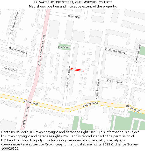 22, WATERHOUSE STREET, CHELMSFORD, CM1 2TY: Location map and indicative extent of plot