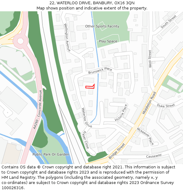 22, WATERLOO DRIVE, BANBURY, OX16 3QN: Location map and indicative extent of plot