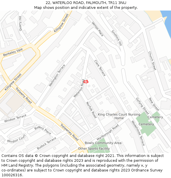 22, WATERLOO ROAD, FALMOUTH, TR11 3NU: Location map and indicative extent of plot