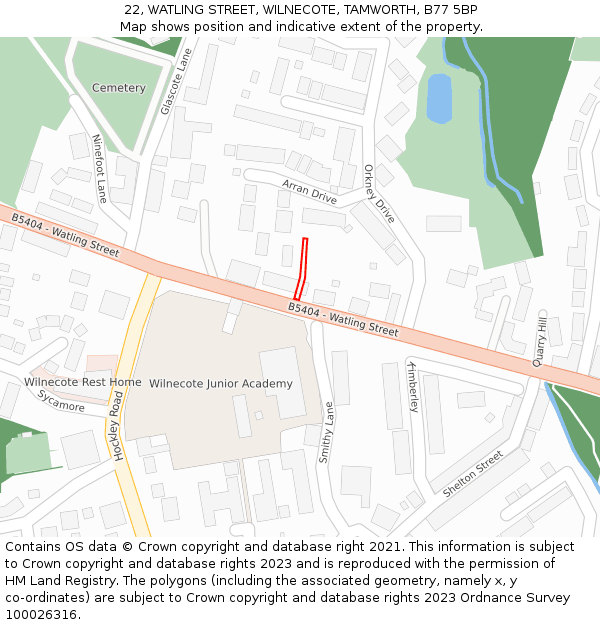 22, WATLING STREET, WILNECOTE, TAMWORTH, B77 5BP: Location map and indicative extent of plot