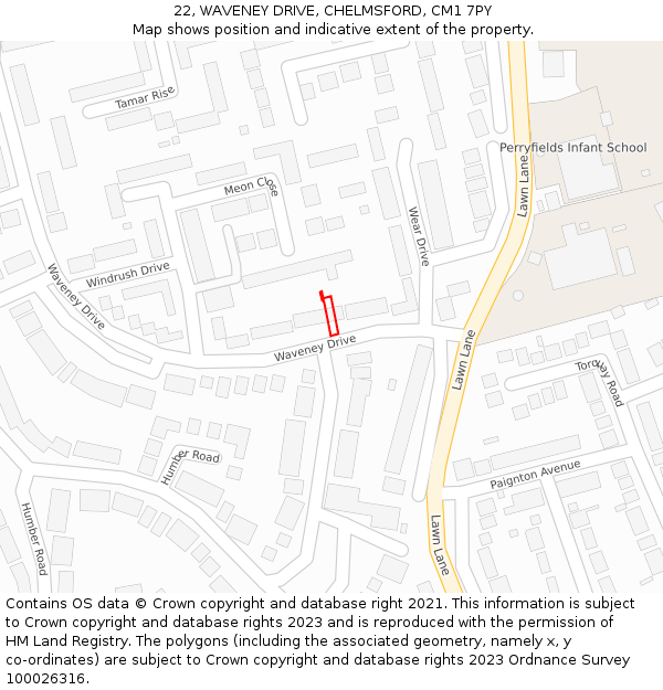 22, WAVENEY DRIVE, CHELMSFORD, CM1 7PY: Location map and indicative extent of plot