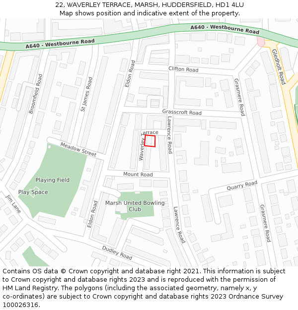22, WAVERLEY TERRACE, MARSH, HUDDERSFIELD, HD1 4LU: Location map and indicative extent of plot