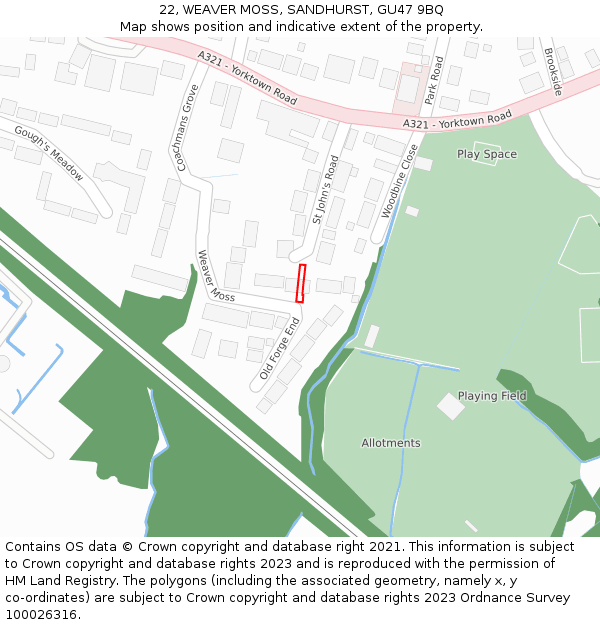 22, WEAVER MOSS, SANDHURST, GU47 9BQ: Location map and indicative extent of plot