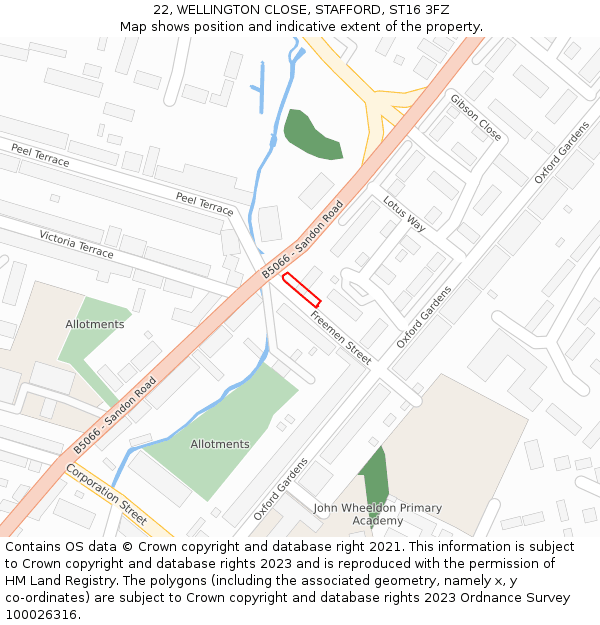 22, WELLINGTON CLOSE, STAFFORD, ST16 3FZ: Location map and indicative extent of plot