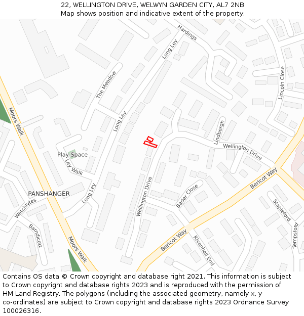 22, WELLINGTON DRIVE, WELWYN GARDEN CITY, AL7 2NB: Location map and indicative extent of plot