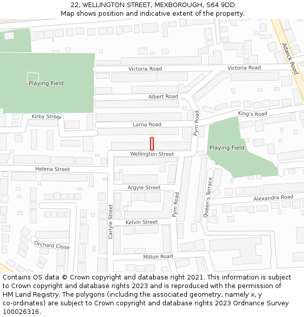 22, WELLINGTON STREET, MEXBOROUGH, S64 9DD: Location map and indicative extent of plot