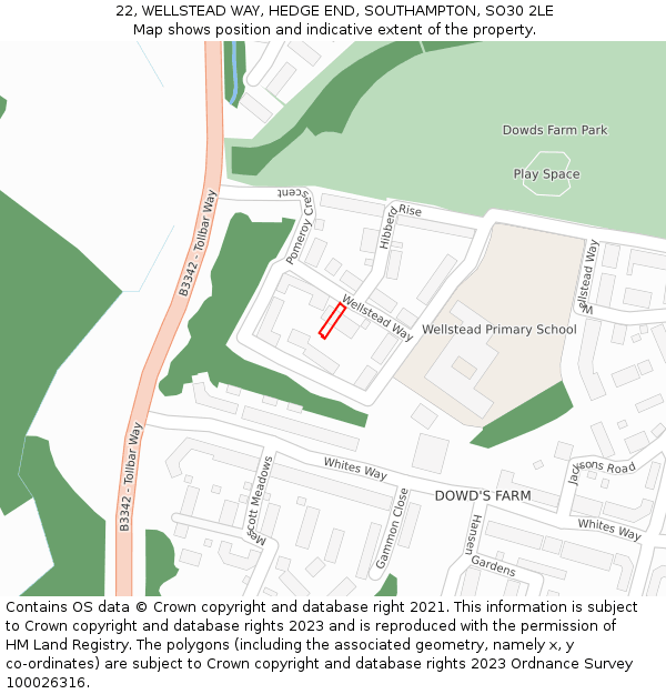 22, WELLSTEAD WAY, HEDGE END, SOUTHAMPTON, SO30 2LE: Location map and indicative extent of plot