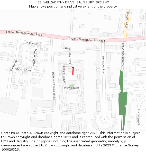22, WELLWORTHY DRIVE, SALISBURY, SP2 8HY: Location map and indicative extent of plot