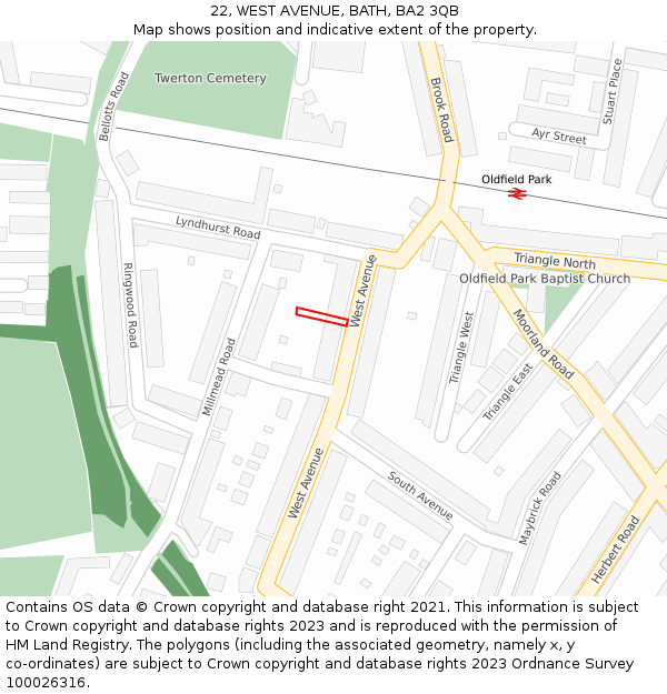 22, WEST AVENUE, BATH, BA2 3QB: Location map and indicative extent of plot