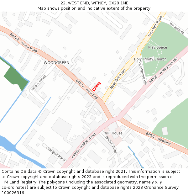 22, WEST END, WITNEY, OX28 1NE: Location map and indicative extent of plot