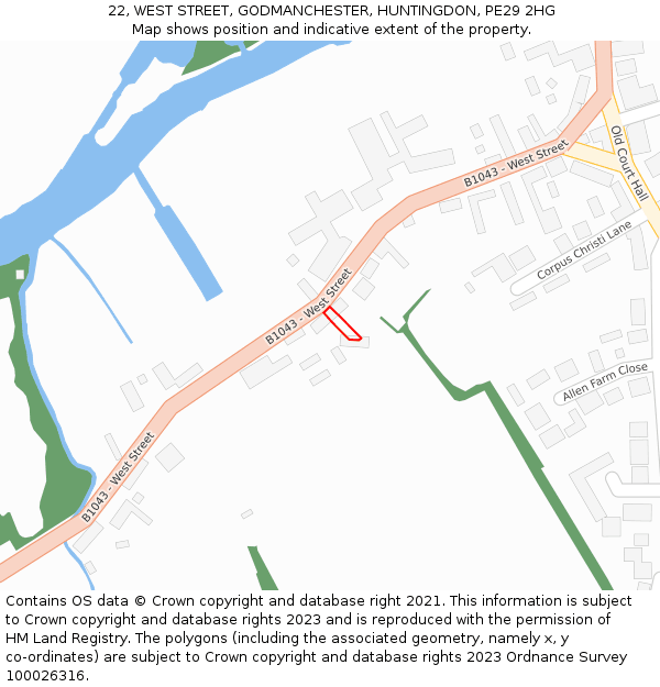 22, WEST STREET, GODMANCHESTER, HUNTINGDON, PE29 2HG: Location map and indicative extent of plot