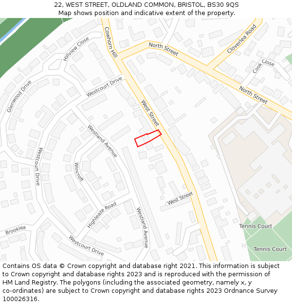 22, WEST STREET, OLDLAND COMMON, BRISTOL, BS30 9QS: Location map and indicative extent of plot