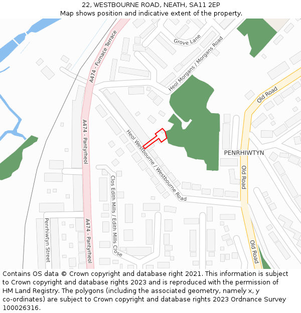 22, WESTBOURNE ROAD, NEATH, SA11 2EP: Location map and indicative extent of plot