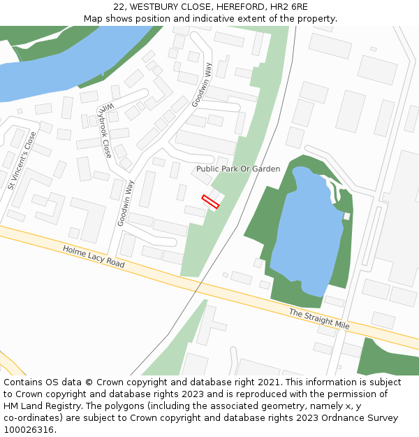 22, WESTBURY CLOSE, HEREFORD, HR2 6RE: Location map and indicative extent of plot