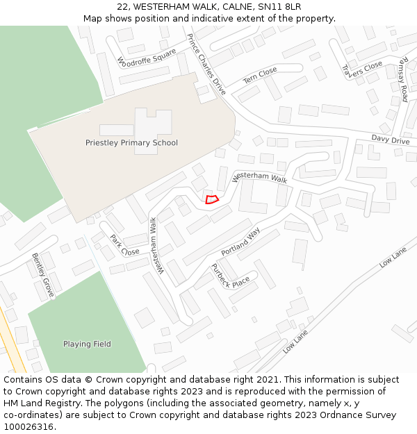 22, WESTERHAM WALK, CALNE, SN11 8LR: Location map and indicative extent of plot
