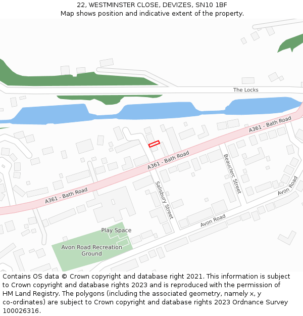 22, WESTMINSTER CLOSE, DEVIZES, SN10 1BF: Location map and indicative extent of plot