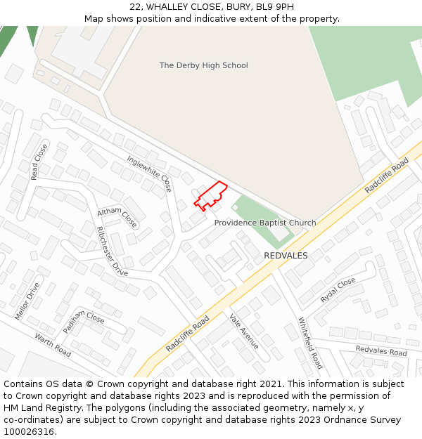 22, WHALLEY CLOSE, BURY, BL9 9PH: Location map and indicative extent of plot
