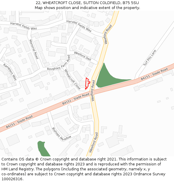 22, WHEATCROFT CLOSE, SUTTON COLDFIELD, B75 5SU: Location map and indicative extent of plot