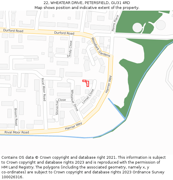 22, WHEATEAR DRIVE, PETERSFIELD, GU31 4RD: Location map and indicative extent of plot