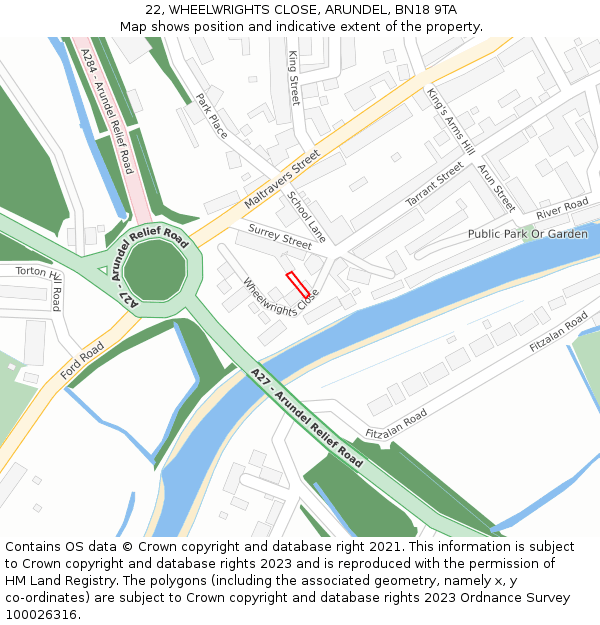 22, WHEELWRIGHTS CLOSE, ARUNDEL, BN18 9TA: Location map and indicative extent of plot