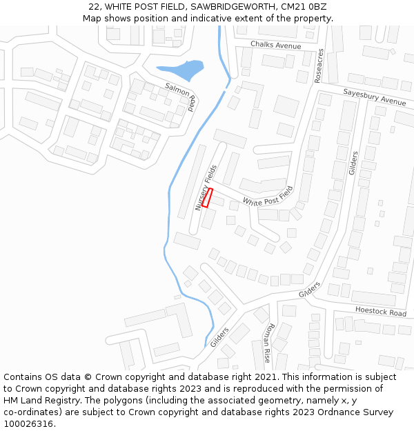 22, WHITE POST FIELD, SAWBRIDGEWORTH, CM21 0BZ: Location map and indicative extent of plot