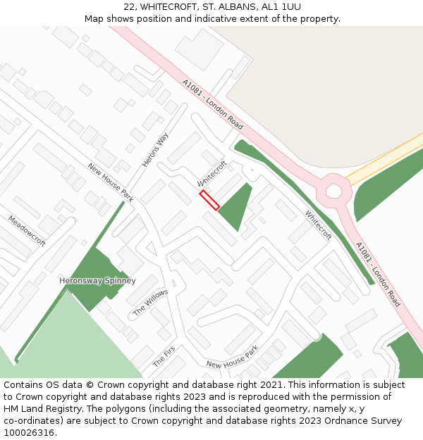 22, WHITECROFT, ST. ALBANS, AL1 1UU: Location map and indicative extent of plot