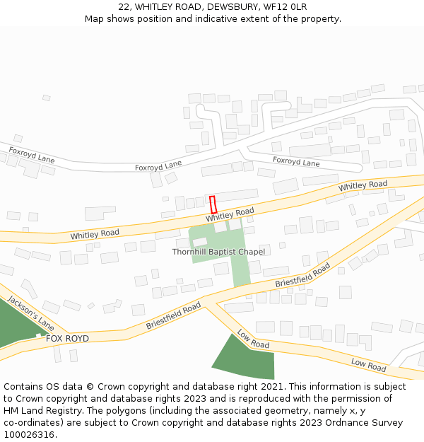 22, WHITLEY ROAD, DEWSBURY, WF12 0LR: Location map and indicative extent of plot