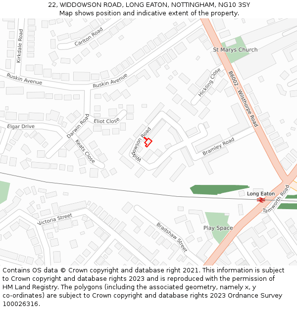 22, WIDDOWSON ROAD, LONG EATON, NOTTINGHAM, NG10 3SY: Location map and indicative extent of plot