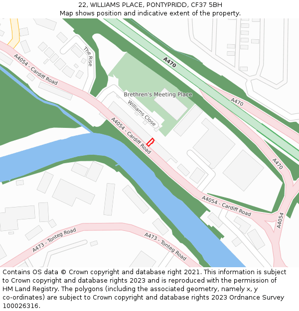 22, WILLIAMS PLACE, PONTYPRIDD, CF37 5BH: Location map and indicative extent of plot