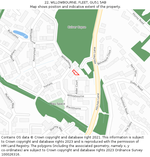 22, WILLOWBOURNE, FLEET, GU51 5AB: Location map and indicative extent of plot