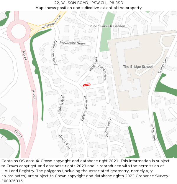 22, WILSON ROAD, IPSWICH, IP8 3SD: Location map and indicative extent of plot