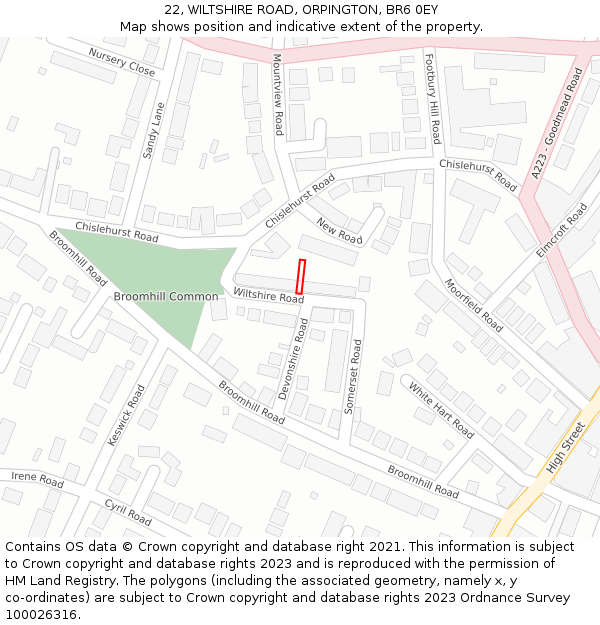22, WILTSHIRE ROAD, ORPINGTON, BR6 0EY: Location map and indicative extent of plot