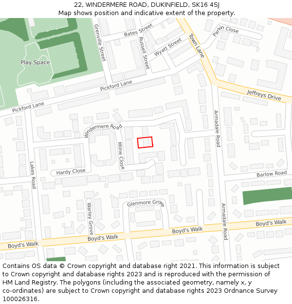 22, WINDERMERE ROAD, DUKINFIELD, SK16 4SJ: Location map and indicative extent of plot