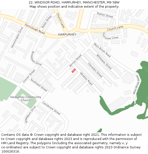 22, WINDSOR ROAD, HARPURHEY, MANCHESTER, M9 5BW: Location map and indicative extent of plot