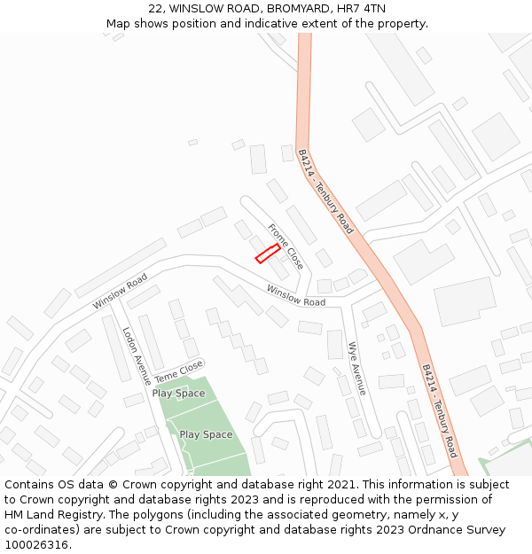 22, WINSLOW ROAD, BROMYARD, HR7 4TN: Location map and indicative extent of plot