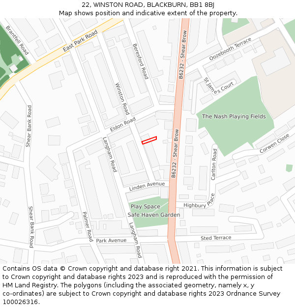 22, WINSTON ROAD, BLACKBURN, BB1 8BJ: Location map and indicative extent of plot