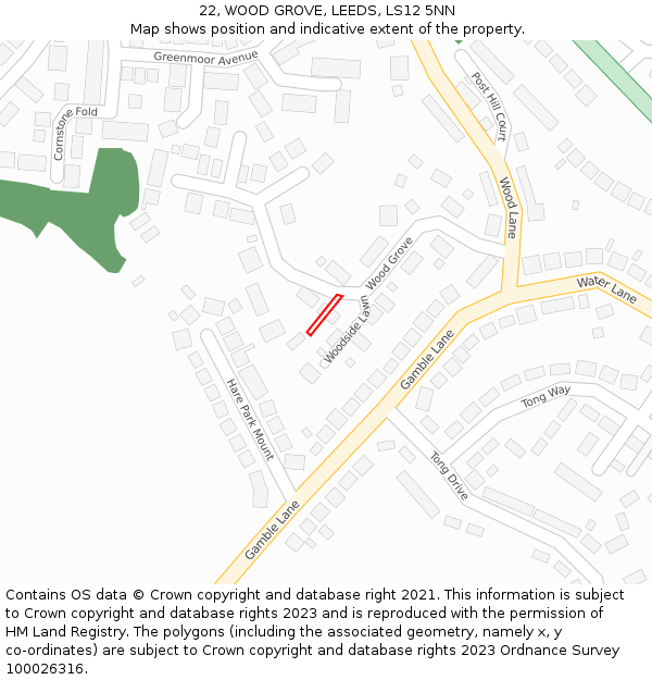 22, WOOD GROVE, LEEDS, LS12 5NN: Location map and indicative extent of plot