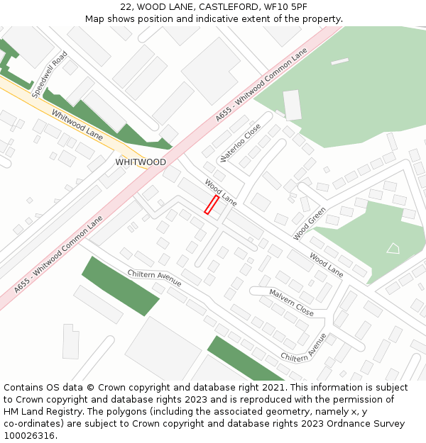 22, WOOD LANE, CASTLEFORD, WF10 5PF: Location map and indicative extent of plot