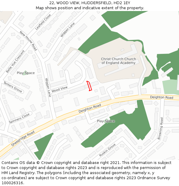 22, WOOD VIEW, HUDDERSFIELD, HD2 1EY: Location map and indicative extent of plot