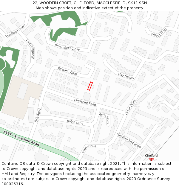 22, WOODFIN CROFT, CHELFORD, MACCLESFIELD, SK11 9SN: Location map and indicative extent of plot