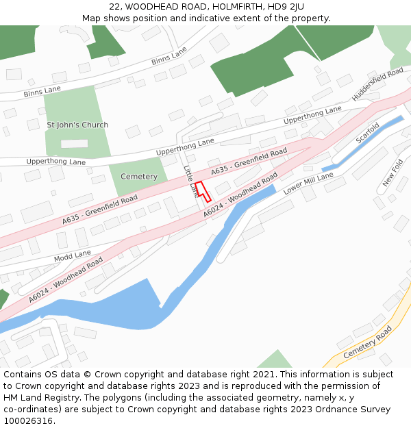 22, WOODHEAD ROAD, HOLMFIRTH, HD9 2JU: Location map and indicative extent of plot