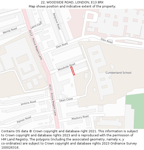 22, WOODSIDE ROAD, LONDON, E13 8RX: Location map and indicative extent of plot