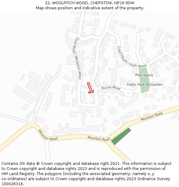 22, WOOLPITCH WOOD, CHEPSTOW, NP16 6DW: Location map and indicative extent of plot