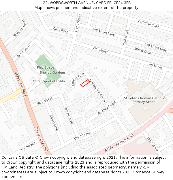 22, WORDSWORTH AVENUE, CARDIFF, CF24 3FR: Location map and indicative extent of plot