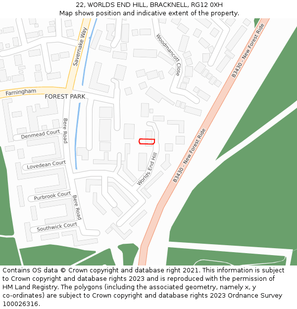 22, WORLDS END HILL, BRACKNELL, RG12 0XH: Location map and indicative extent of plot
