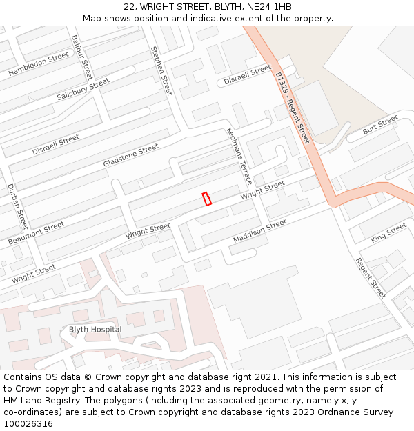 22, WRIGHT STREET, BLYTH, NE24 1HB: Location map and indicative extent of plot