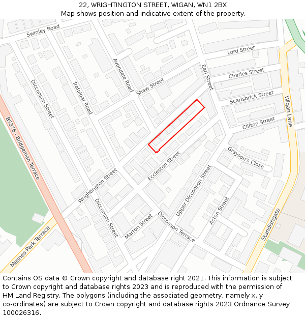 22, WRIGHTINGTON STREET, WIGAN, WN1 2BX: Location map and indicative extent of plot