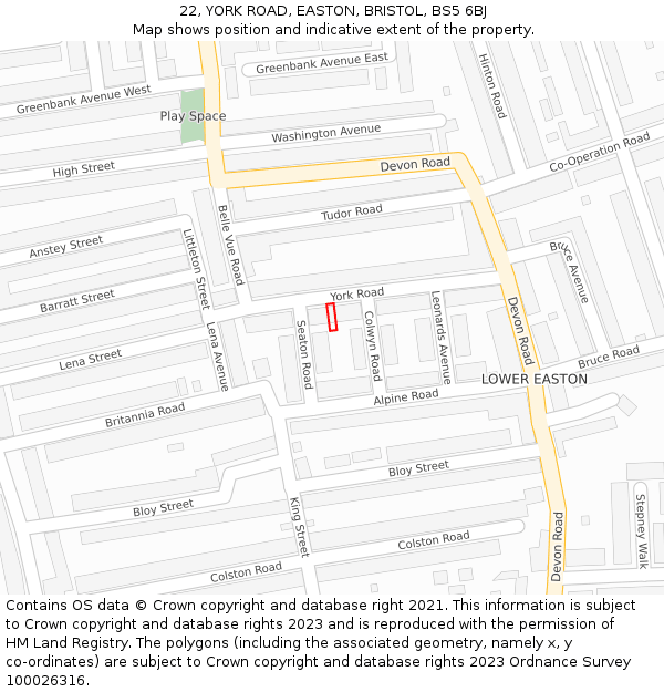 22, YORK ROAD, EASTON, BRISTOL, BS5 6BJ: Location map and indicative extent of plot